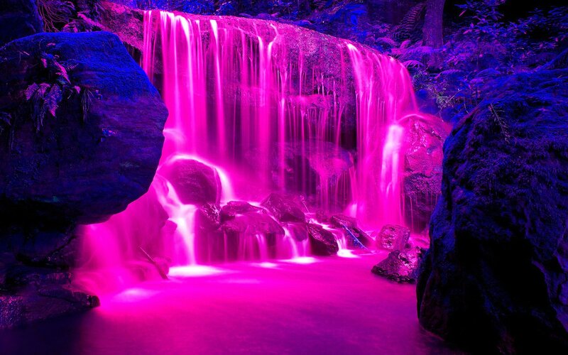Pink-lit Waterfall