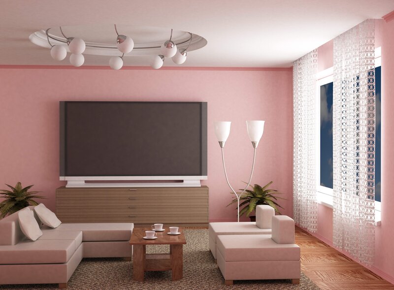 Pink living room with TV