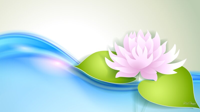 Pink Lotus Flower — Blue, Serene, Digital Art