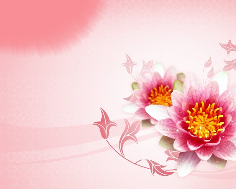 Pink Lotus Flowers — Serene, Digital Art, Yellow Centers