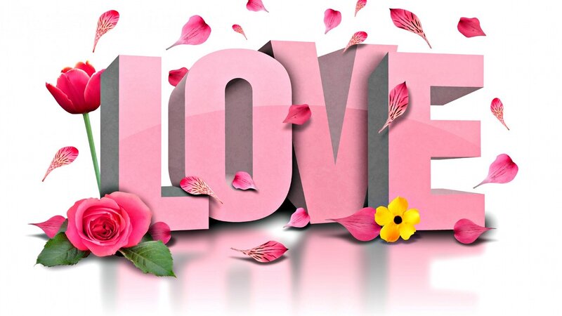 Pink Love Text with Flowers