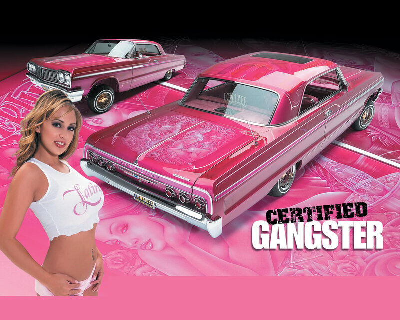Pink lowrider cars and model