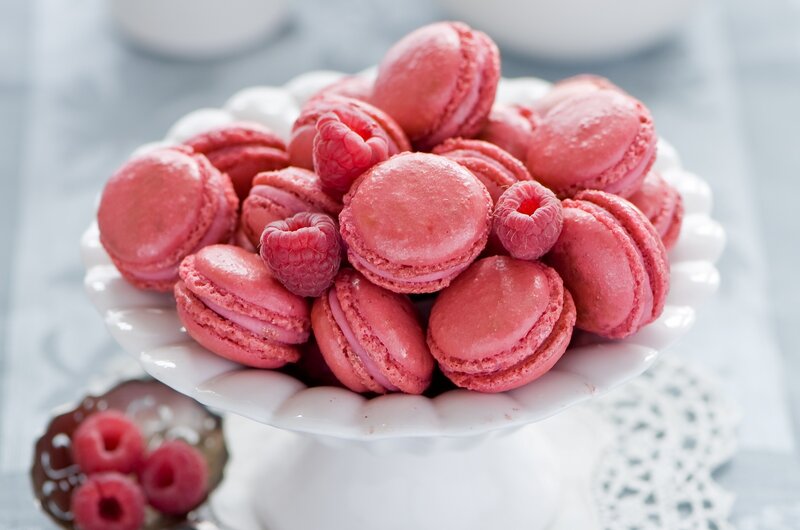 Pink Macarons and Raspberries — Delicate