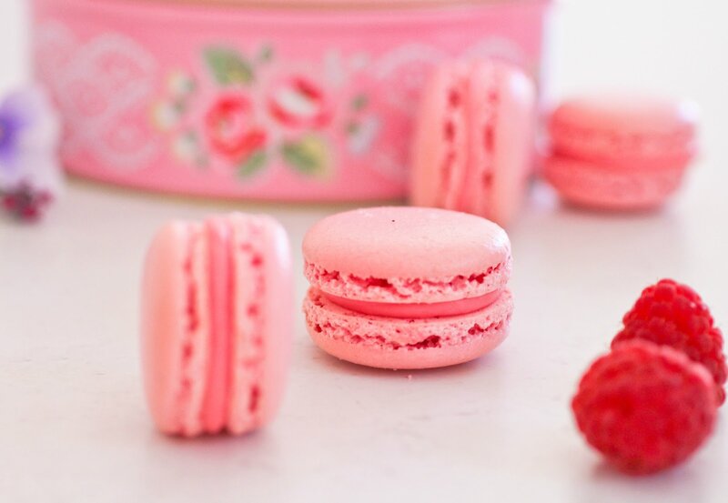 Pink Macarons and Raspberries