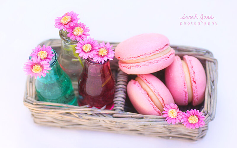 Pink Macarons in Basket
