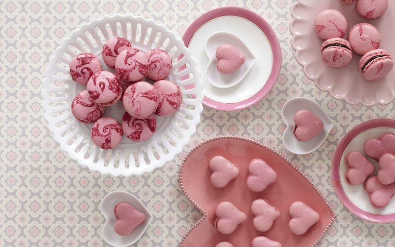 Pink Macarons on Plates