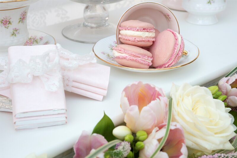 Pink Macarons on Saucer