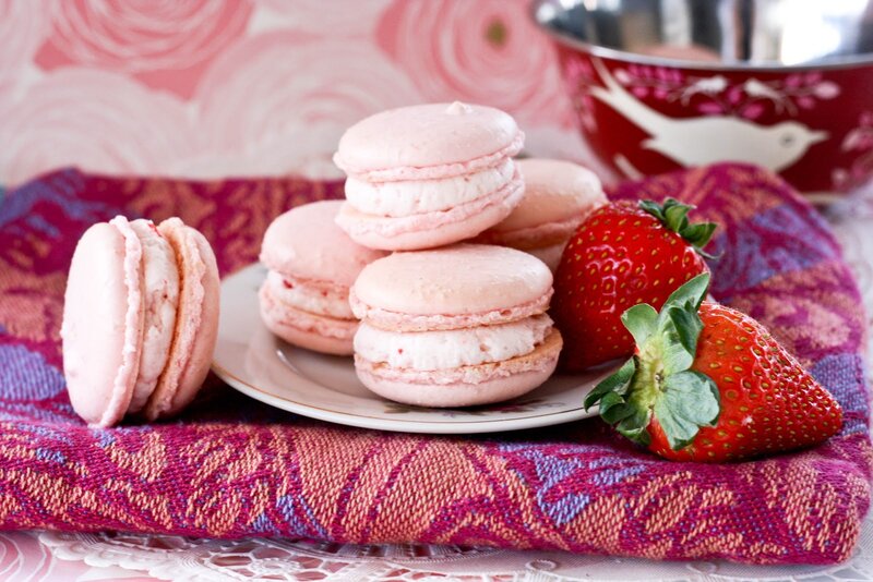 Pink Macarons with Strawberries