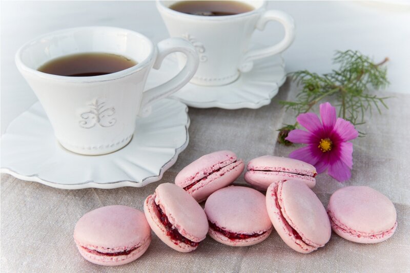 Pink Macarons with Tea