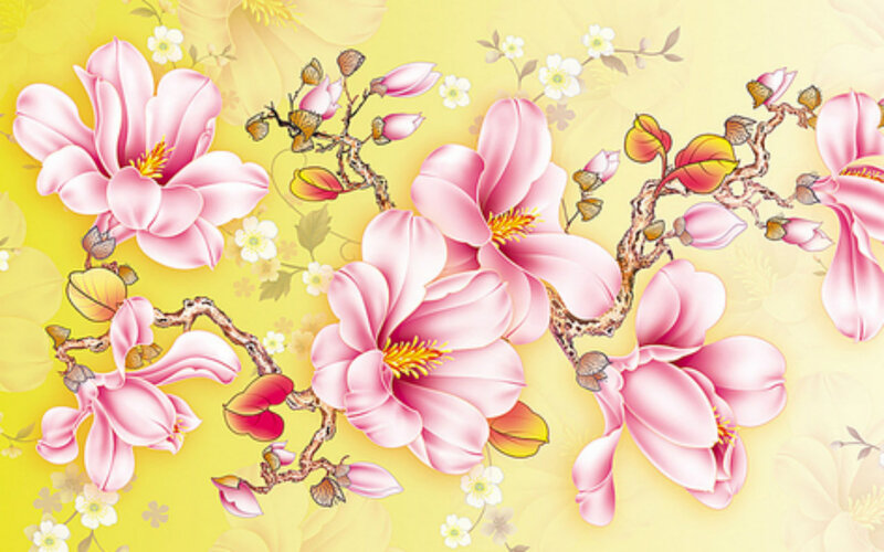 Pink Magnolia Flowers — Yellow, Serene