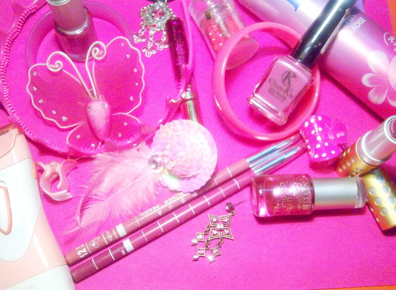 pink makeup and accessories