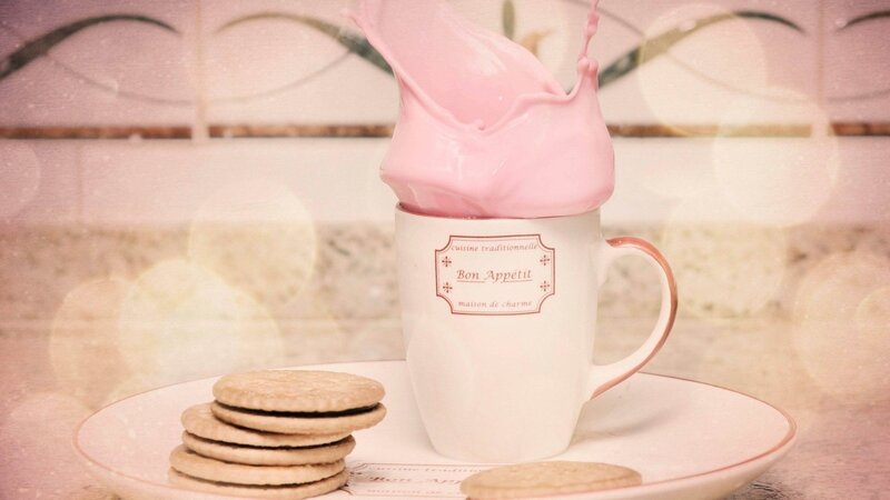 Pink Milk Splash in Cup — Calm, Photograph