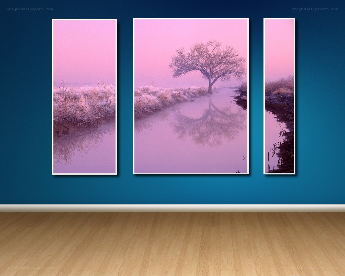 Pink misty river triptych