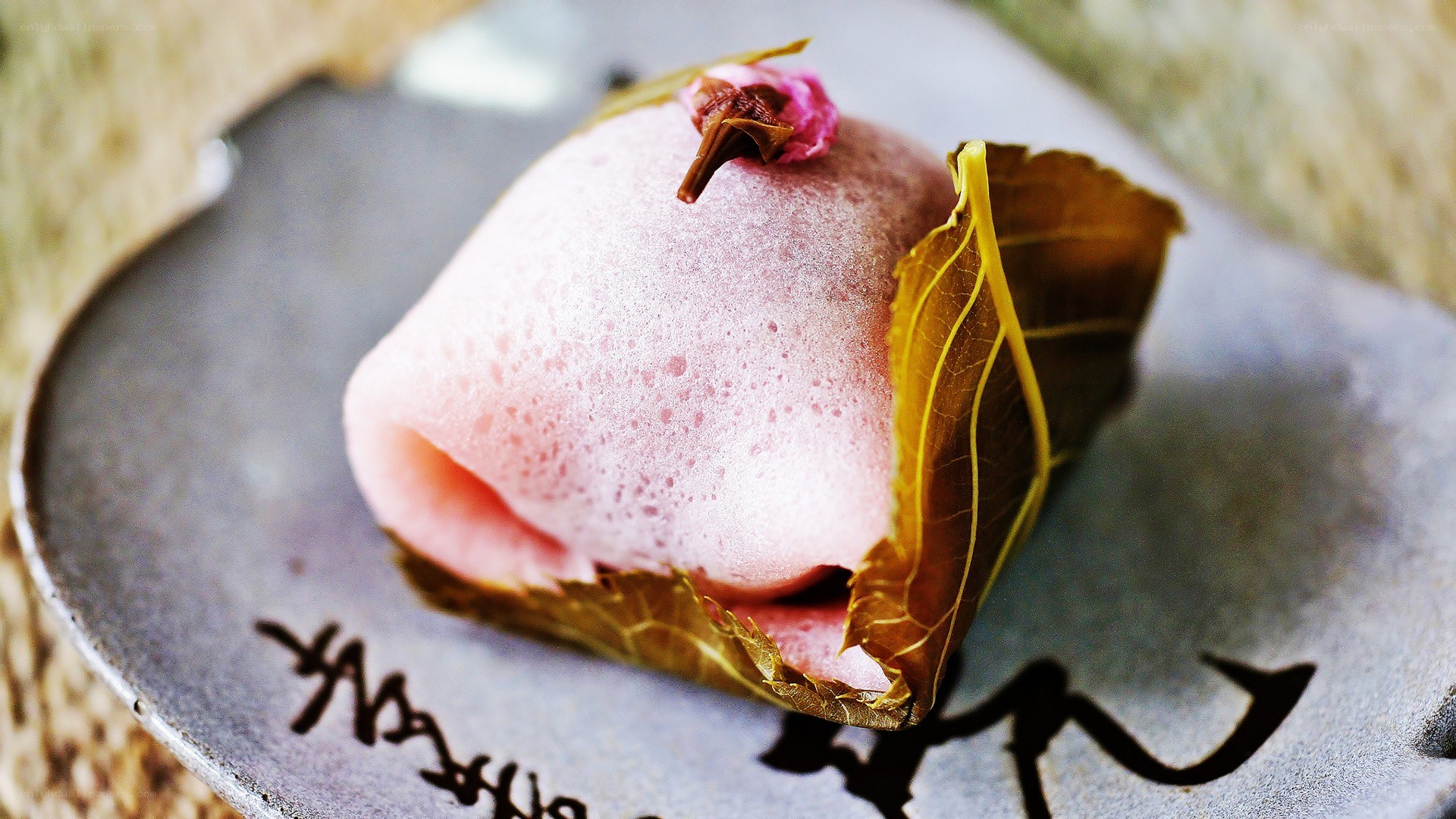 Pink mochi with cherry blossom