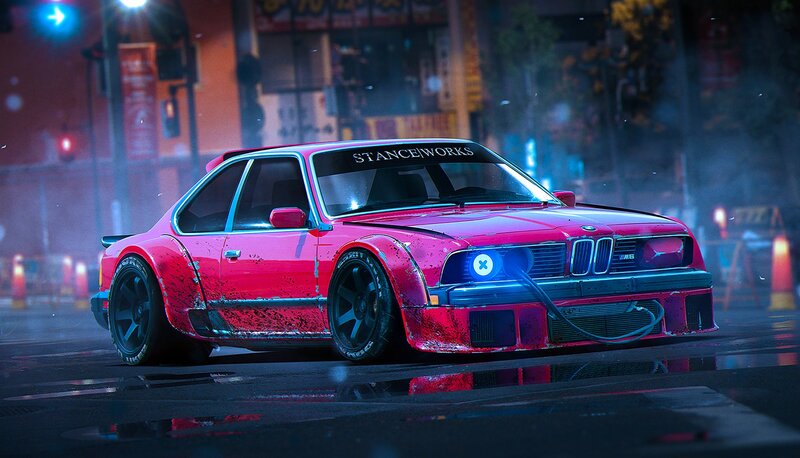 Pink Modified BMW Car — Red