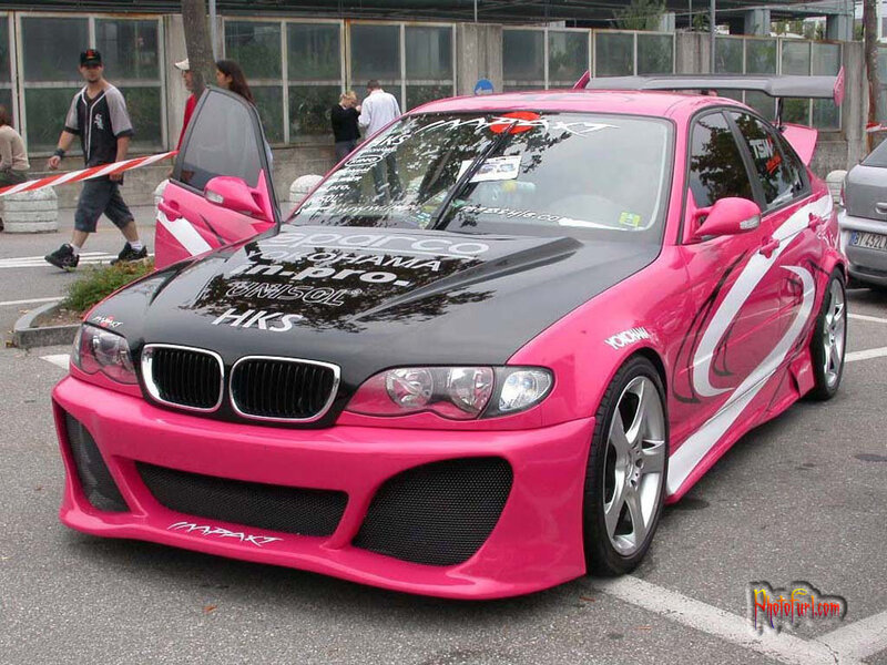 Pink Modified BMW Car