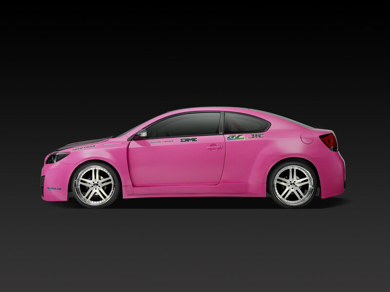 pink modified coupe car