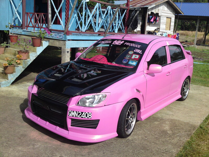pink modified sedan car