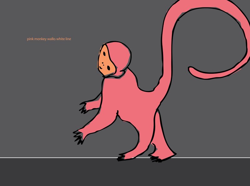 pink monkey walks white line