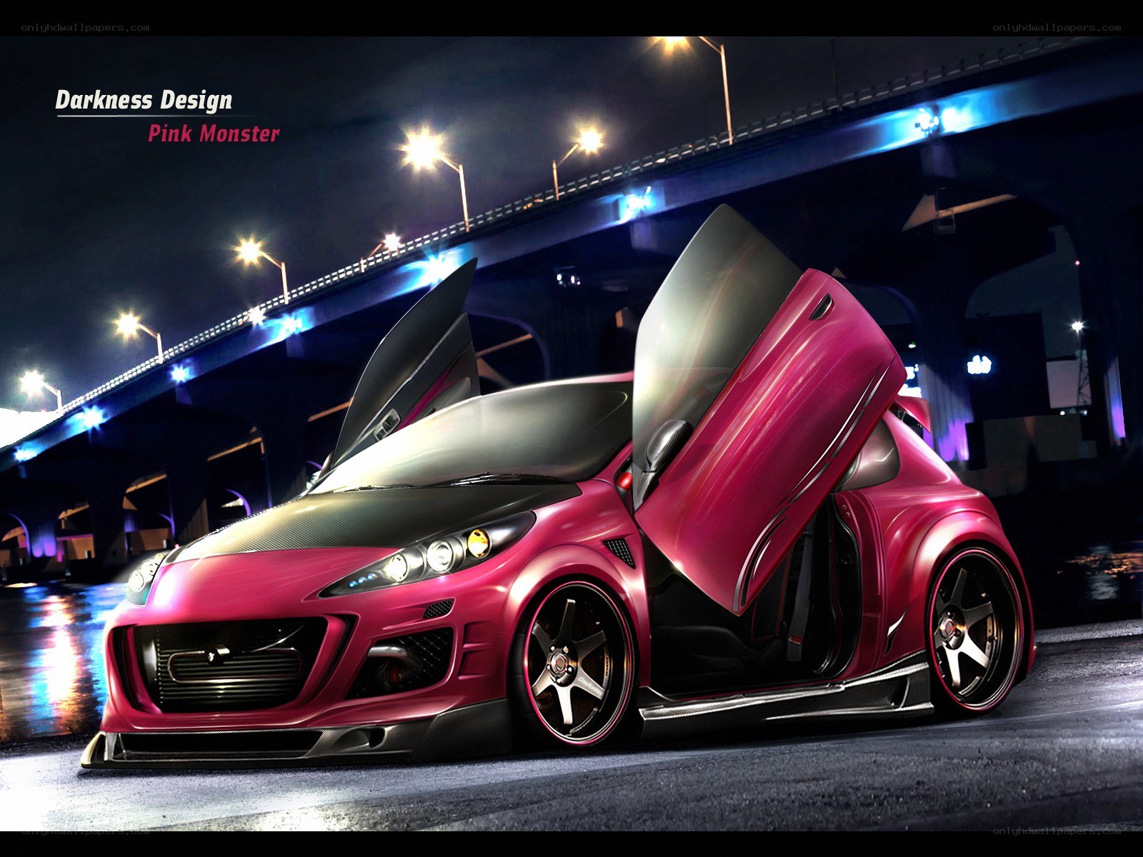 Pink Monster car at night