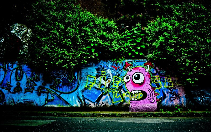 Pink Monster Graffiti — Green, Dramatic