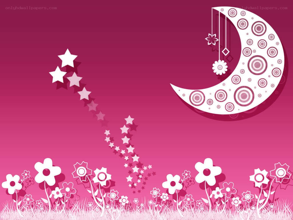 pink moon and stars background