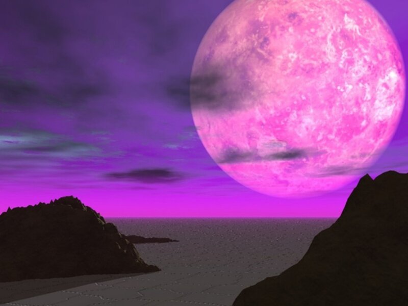 Pink moon over alien sea