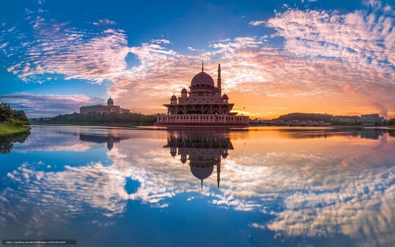 Pink mosque at sunset