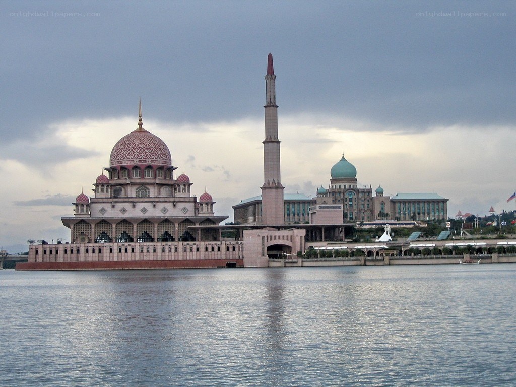 Pink mosque on a lake