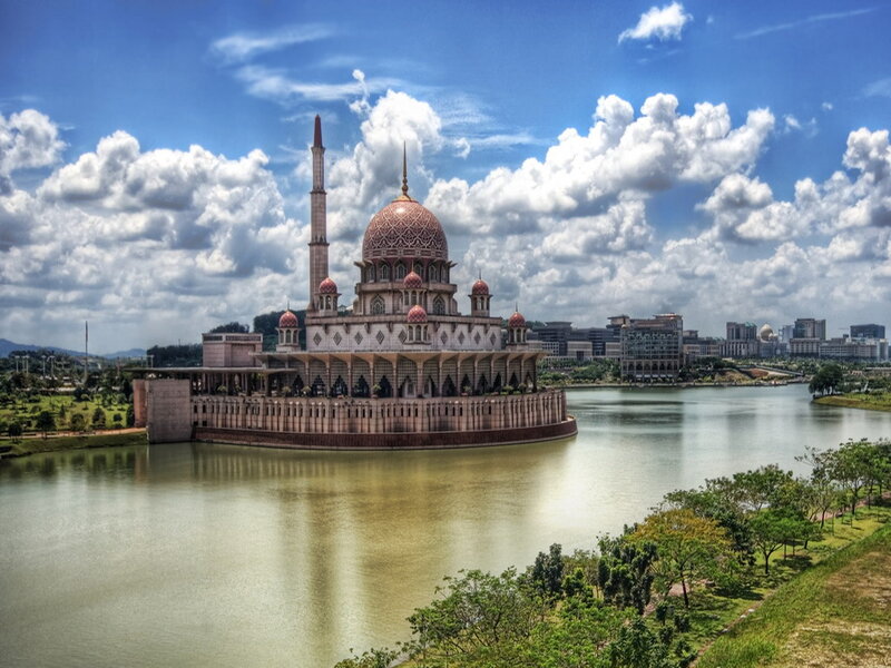 Pink Mosque on Lake — Blue, Serene