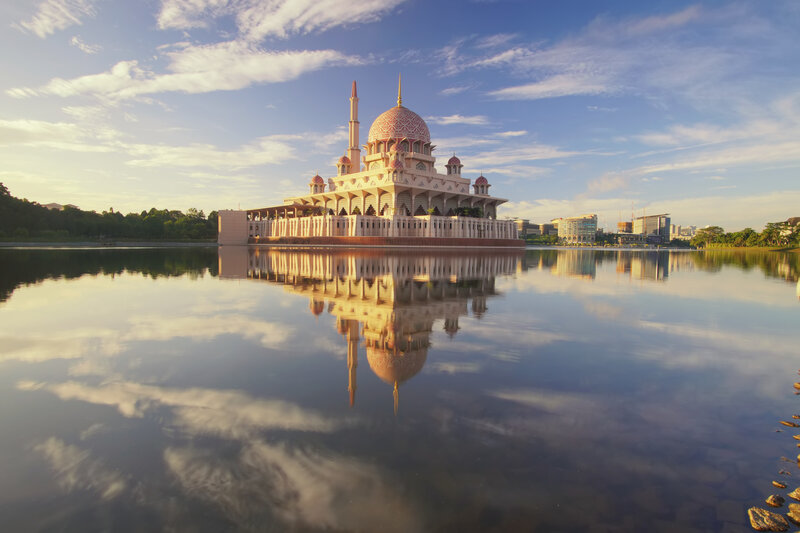 Pink Mosque reflection at sunrise