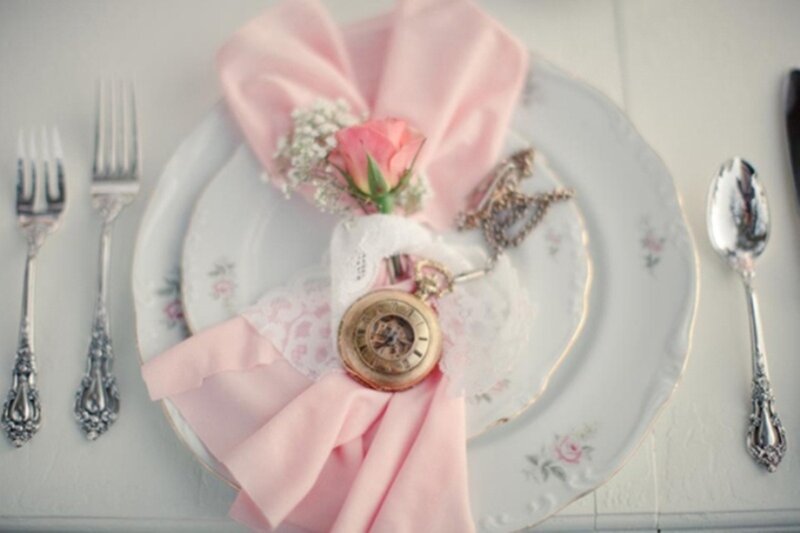 Pink Napkin with Pocket Watch