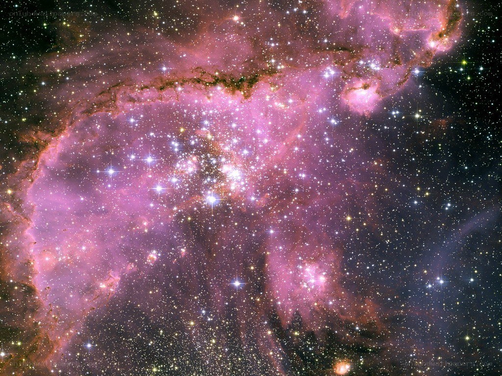 Pink nebula in space