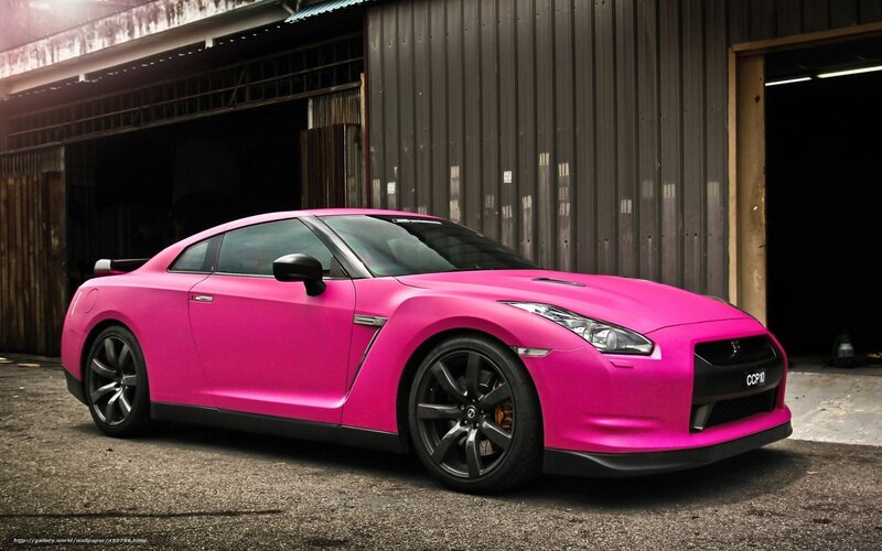 pink nissan gt-r sports car