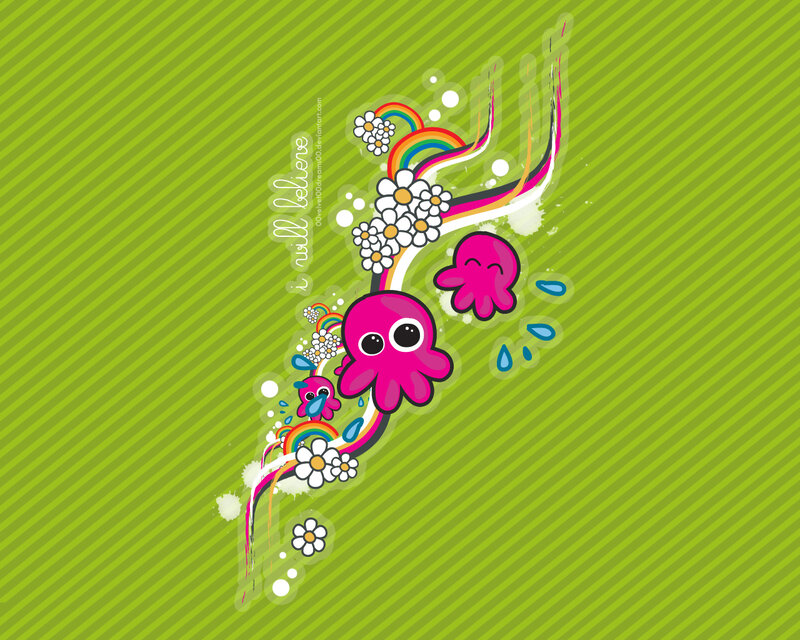 pink octopus with rainbows