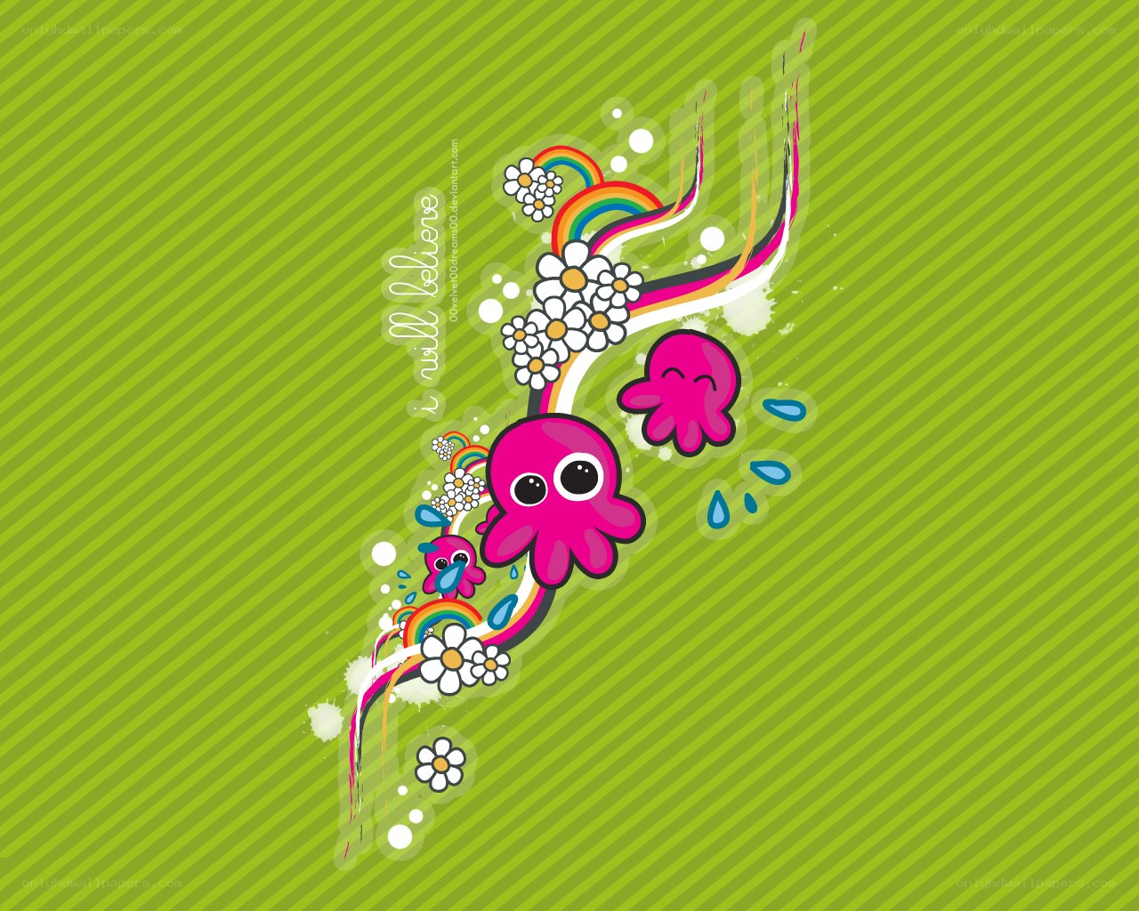 pink octopus with rainbows