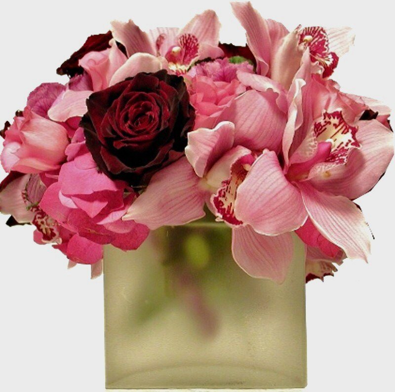 pink orchid and rose bouquet