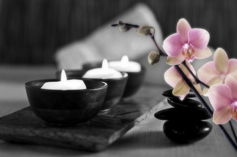 Pink Orchid with Candles — Black