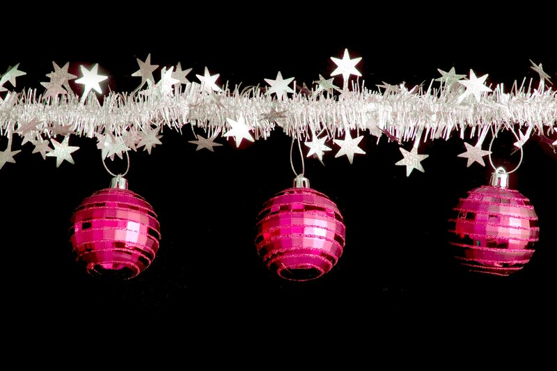 Pink Ornaments on Tinsel