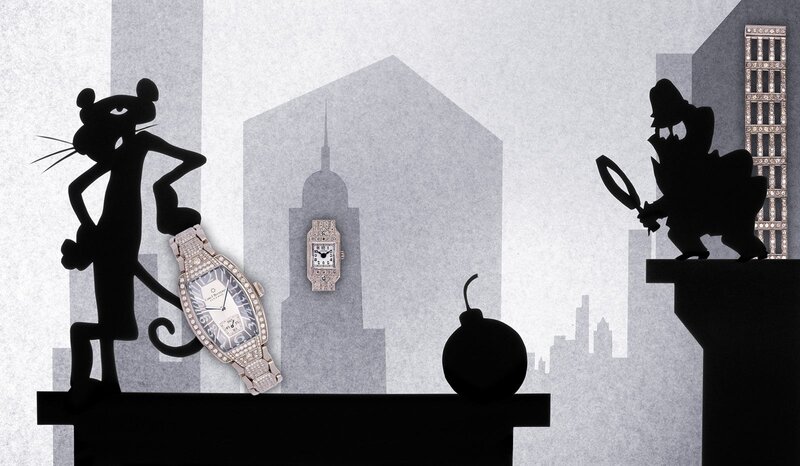 Pink Panther and detective with watches