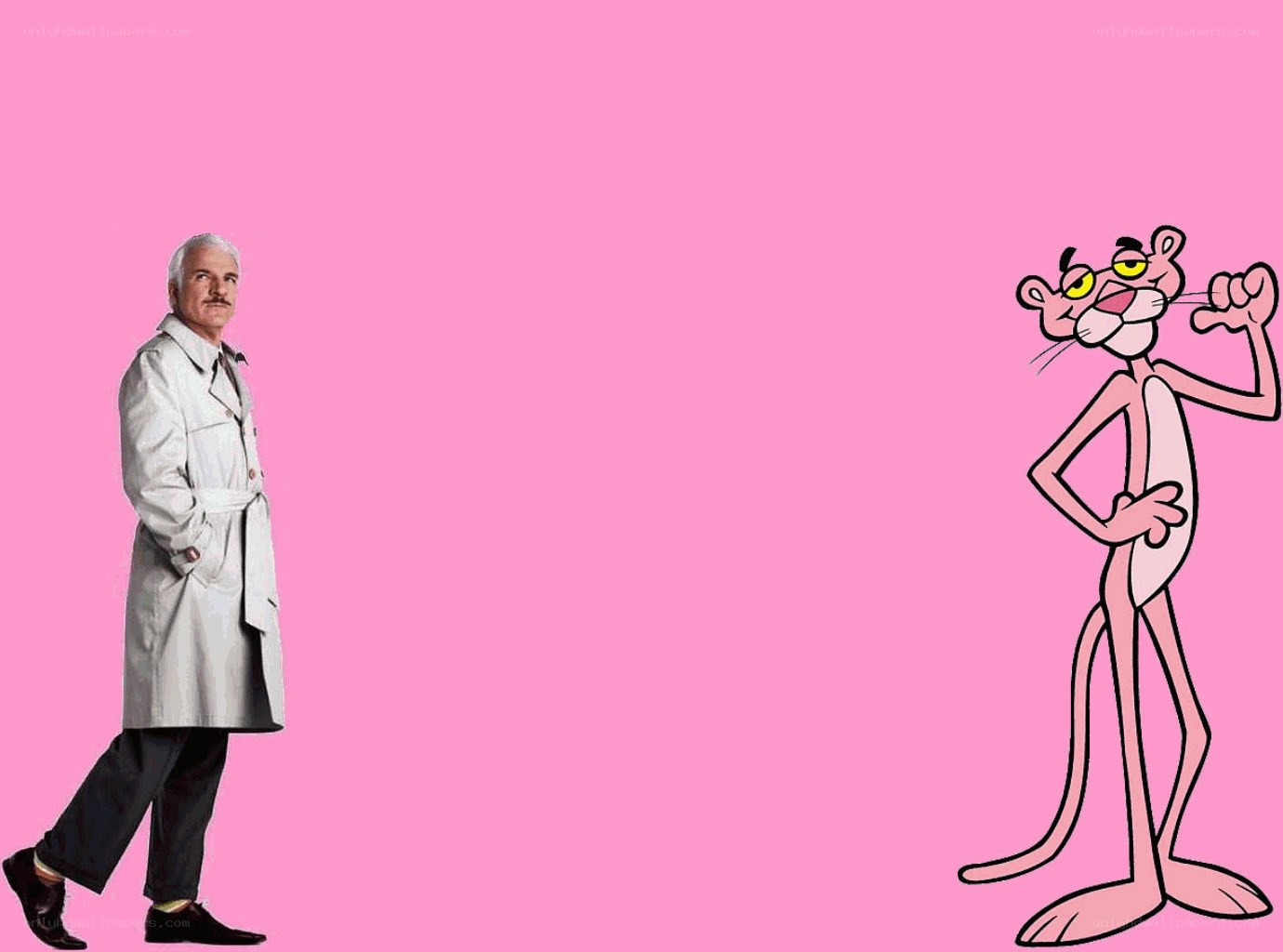 Pink Panther and man on pink background