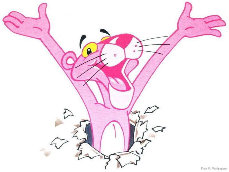Pink Panther breaking through wall