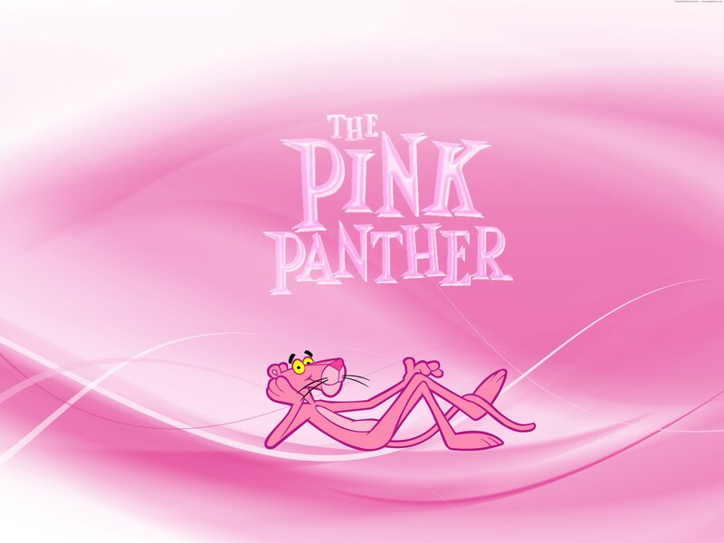 Pink Panther Character — Playful, Illustration, Text