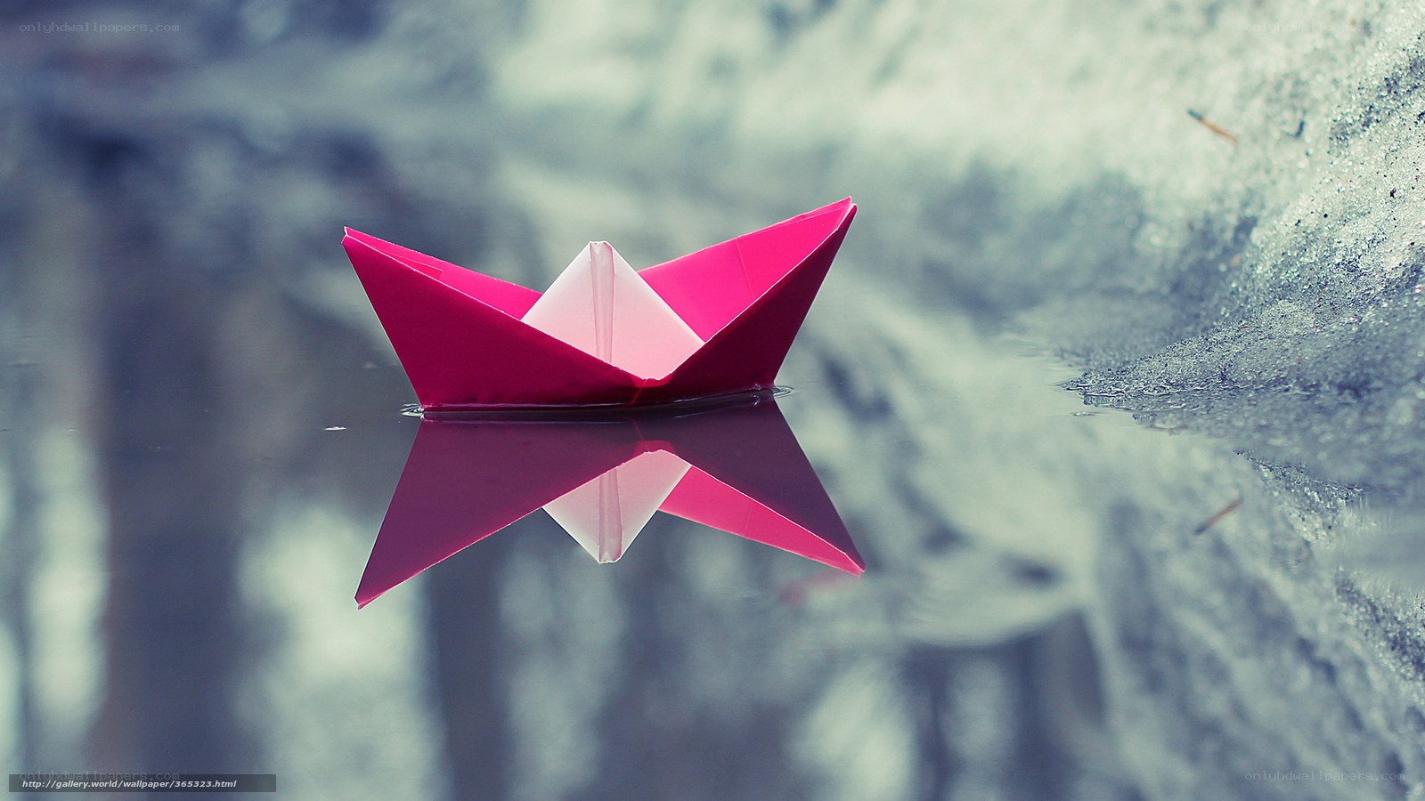Pink paper boat on water
