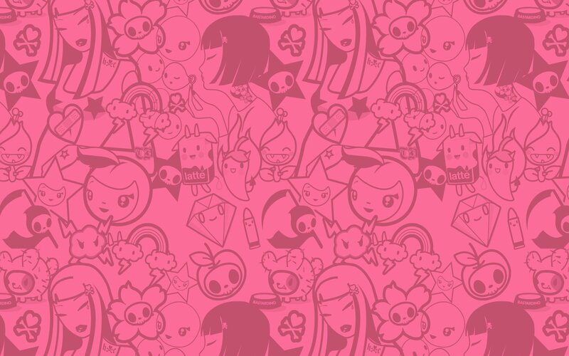 pink pattern with cartoon characters