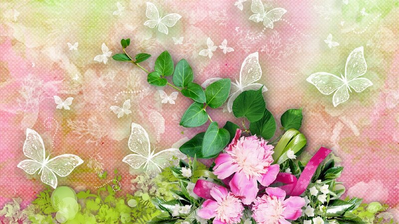 Pink Peonies and Butterflies