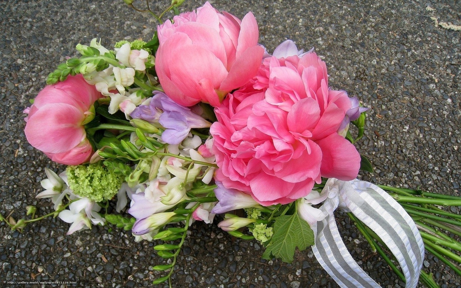 Pink peonies and freesia bouquet