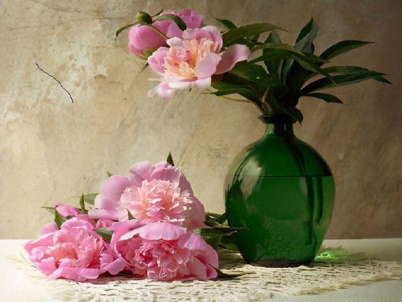 Pink peonies in a green vase