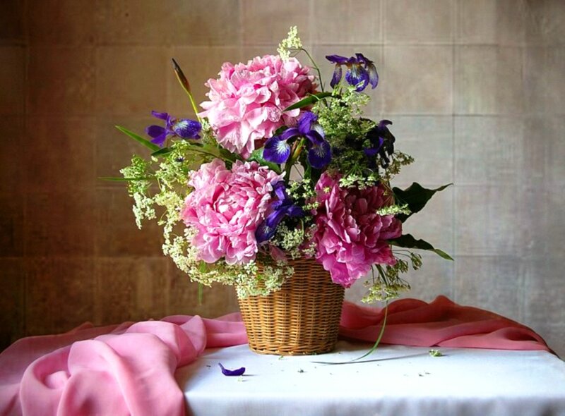 Pink Peonies in Basket — Serene
