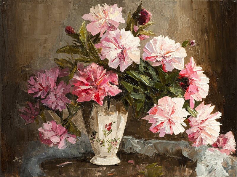 Pink Peonies in Vase — Calm, Painting